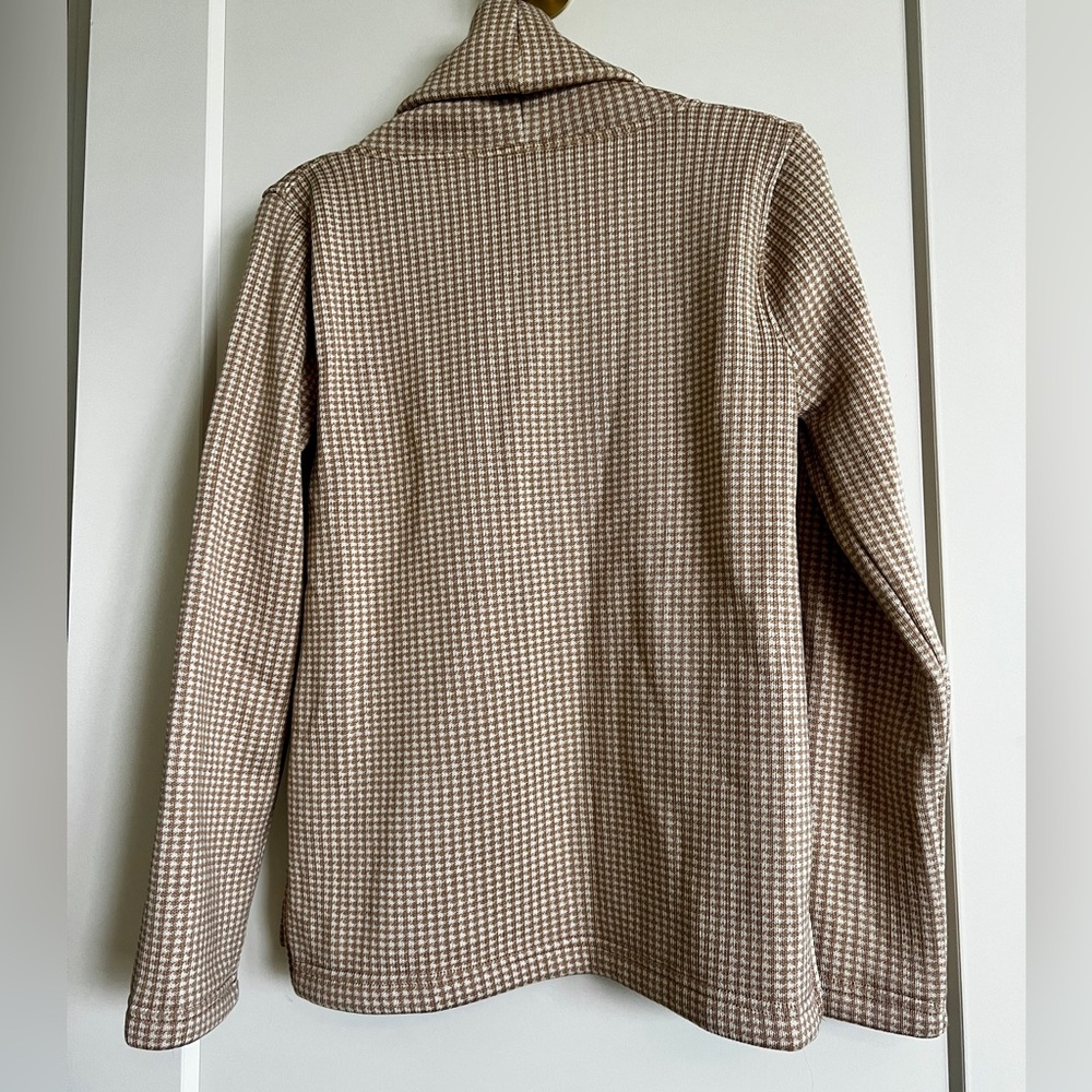 EUC J.Crew Houndstooth Funnel Neck Sweater Beige Cream Pullover Cozy Size S - Picture 13 of 14